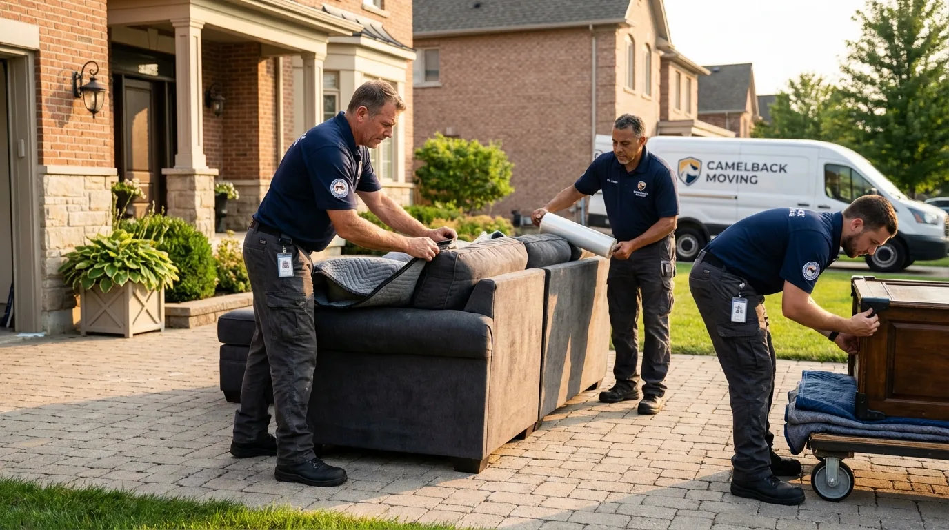 Large estate moving crew wrapping furniture in Yorkville, NY